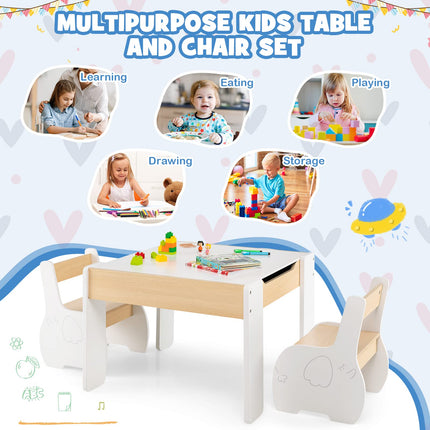  Kids Table and Chair Set, 4 in 1 Wooden Activity Table & 2 Chairs - Costzon