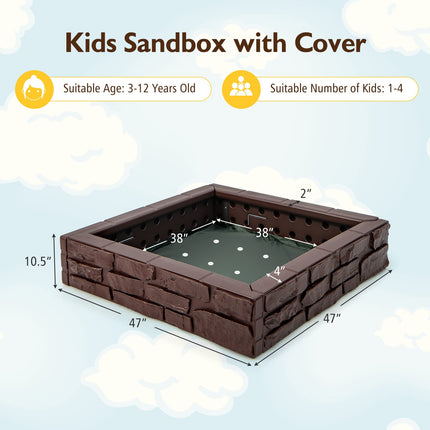 Costzon Kids Sandbox with Cover, 47"x 47" HDPE Sandpit with Oxford Cover, Bottom Liner