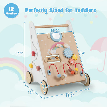 BABY JOY Wooden Baby Walker Push and Pull Sit-to-Stand Learning Walker Activity Center