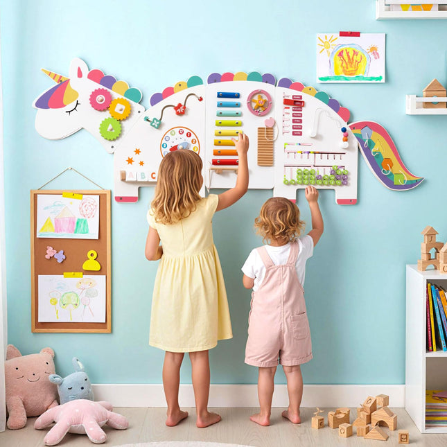 Costzon Unicorn Activity Wall Busy Board Wall-Mounted Toddler Learning Activity Center