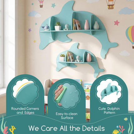 Costzon 2 Pieces Floating Dolphin Shelves | Space Saving Wall Shelves for Kid's Room