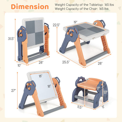 Costzon 6-in-1 Kids Table & Chair Set, Folding Art Easel, Activity Table for Sand & Water