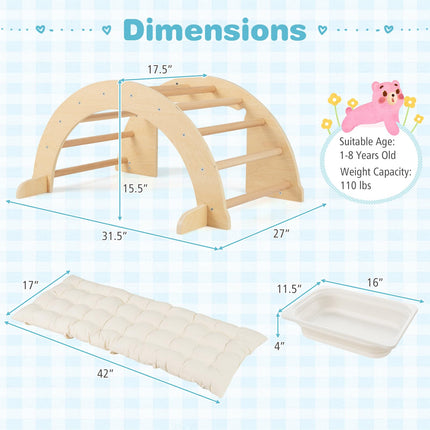 Costzon Kids Wooden Arch Rocker with Cushion, 6-in-1 Montessori Climbing Toys for Toddlers, Indoor Sensory Table