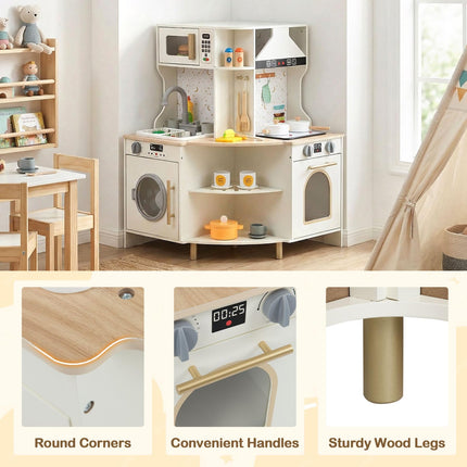 Costzon Corner Play Kitchen Wooden Toy Cooking Set