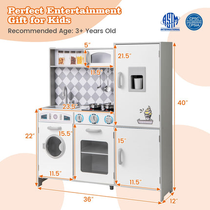 Costzon Play Kitchen for Kids, Wooden Toy Kitchen Set with Ice Maker