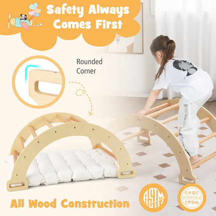 2-in-1 Montessori Wooden Arch Climber Ladder Structure with Cozy Cushion - Costzon