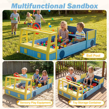 Costzon Sandbox Fir Wood Car-Theme Sand Pit