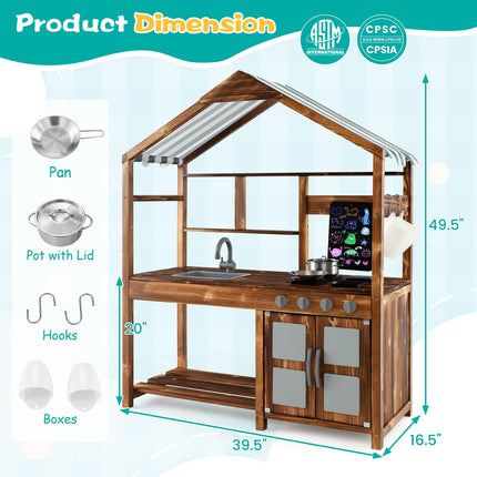 Costzon Mud Kitchen, Outdoor Play Kitchen with Canopy, Wooden Kids Kitchen Playset, Mud Kitchen for Kids Outdoor
