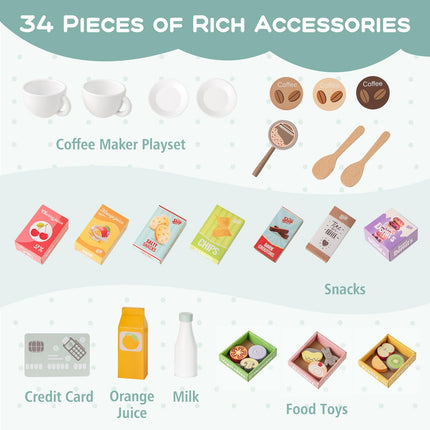 Costzon Kids Grocery Store Playset, Wooden Play Store with Checkout Counter