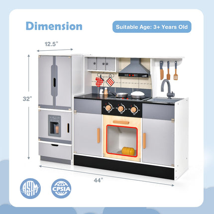 Costzon 2-Piece Play Kitchen, Wooden Toy Kitchen Set with Refrigerator