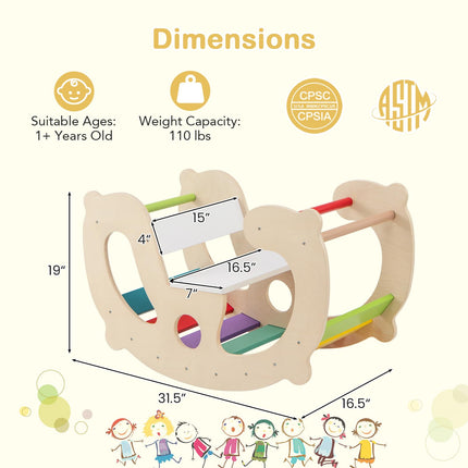 Costzon 2-in-1 Toddler Rocking Arch, Montessori Climbing Set & Wooden Rocking Horse Toy with Backrest & Seat
