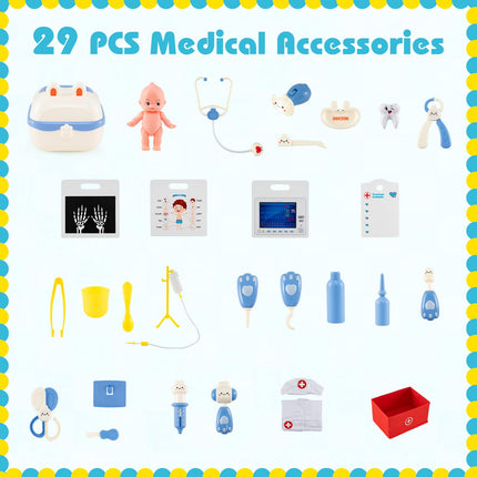 Costzon Kids Wooden Doctor Playset Medical Activity Center w/ 29 Accessories