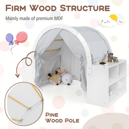 Costzon Kids Tent, 3 in 1 Indoor Wooden Play House w/Ample Storage Space