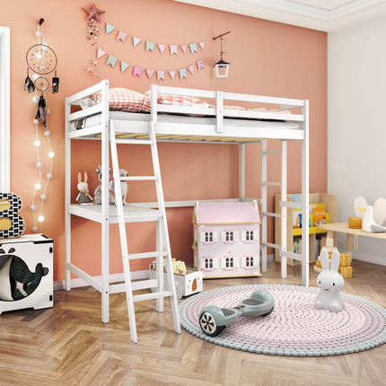 Costzon Loft Bed with Desk, Wooden Twin Size Loft Bed