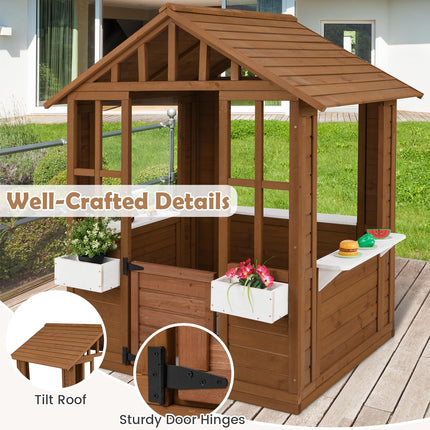 Costzon Fir Wood Adventures Cottage for Children Pretend Activity Play