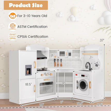 Costzon Kids Corner Kitchen Playset, Wooden Play Kitchen, Little Chef Pretend Cooking Toy Set