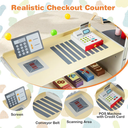 Costzon Pretend Grocery Store Playset, Wooden Supermarket Toy Set for Kids with Chalkboard