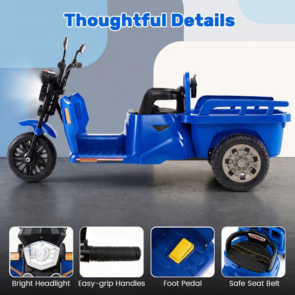 Costzon 12V Kids Motorcycle Electric Tricycle w/Cargo Bed & Shovel