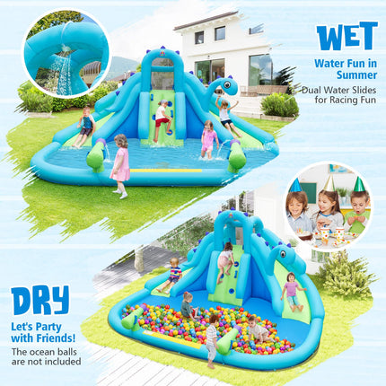 BOUNTECH Inflatable Water Slide, Dinosaur Kids Mega Waterslide Park for Outdoor w/Dual Slides for Racing Fun