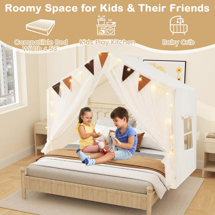Costzon Kids Tent, Large Toddler Play Tent w/Fabric Screen Curtains, Star Lights, Plaid Pennants, 57.5" x 38" x 52.5"