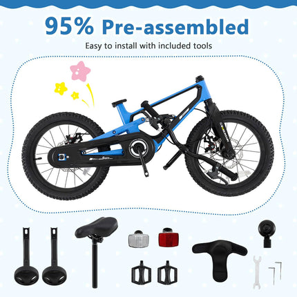 BABY JOY Kids Bike, 16" Lightweight Alloy Sporty Bicycle w/Dual Disc Brakes, Training Wheels