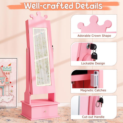 Costzon Lockable Standing Jewelry Organizer with Full-Length Mirror