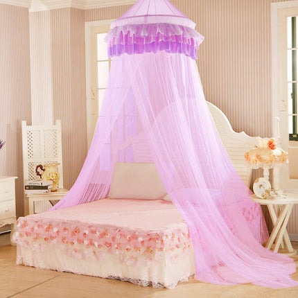 Elegant Lace Bed Mosquito Netting Mesh Canopy Princess Round Dome Bedding Net for Girls