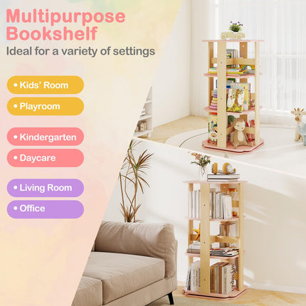 Costzon Kids Rotating Bookshelf 360° Spinning 3-Tier Corner Bookshelf(Pink classic)