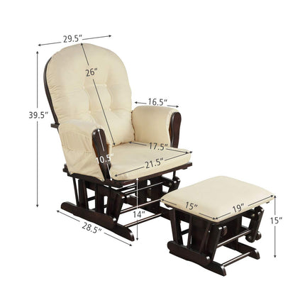 Costzon Nursery Glider with Ottoman, Upholstered Comfort Glider Rocker with Padded Cushion (Beige)