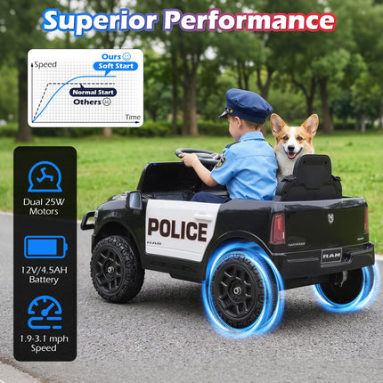 Costzon 12V Police Car Ride On Licensed RAM Kids Electric Vehicle