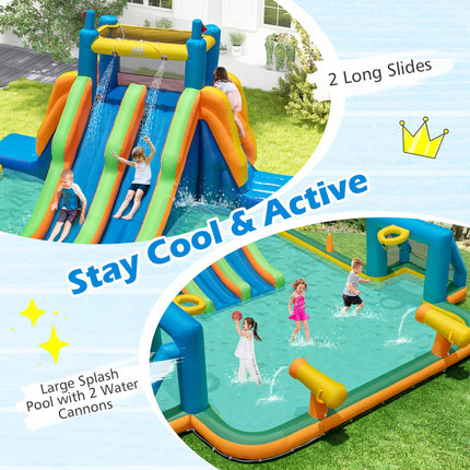 BOUNTECH Inflatable Water Slide, 19x17FT Mega Waterslide Park Dual Long Slides for Racing Fun w/Dual Climbing Wall
