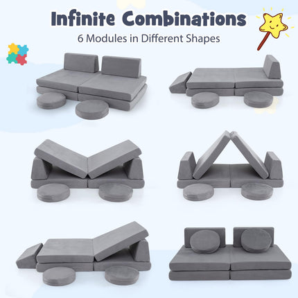 Costzon Modular Kids Play Couch, 6 PCS Toddler Creative Imaginative Furniture Play Set
