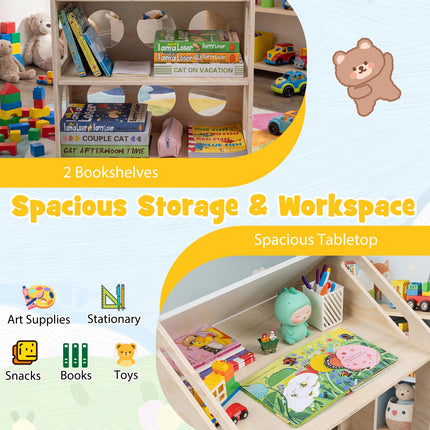Costzon Kids Table and Chair House-Shaped Wooden Art Desk Set