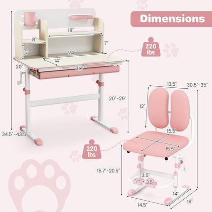 Costzon Kids Desk and Chair Set, Height Adjustable Children School Study Table and Chair Set