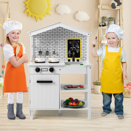 Costzon Kids Kitchen Playset, Farmhouse Wooden Pretend Cooking Toy Set, Play Kitchen with Sweet Accessories, Gift for Boys & Girls 3+