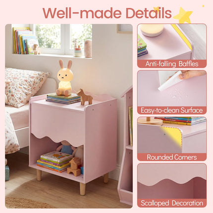Costzon Nightstand Scalloped Children Wooden End Table