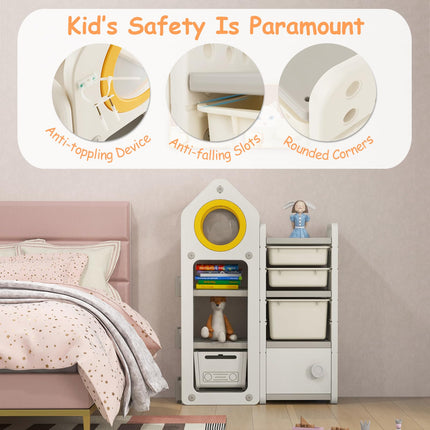 Costzon Kids Toy Storage Organizer and Bookshelf, Multipurpose Shelf with Mobile Truck, Storage Bins & Cabinet