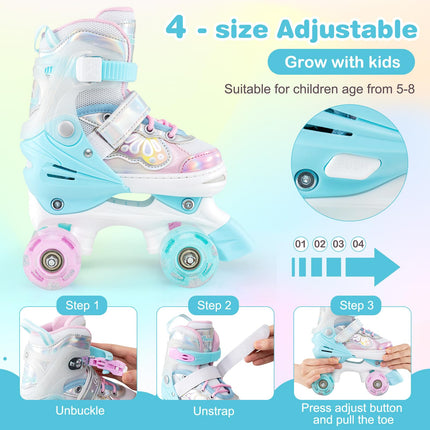 BABY JOY Roller Skates | 4 Sizes Adjustable Quad Skates for Girls Teens Adults