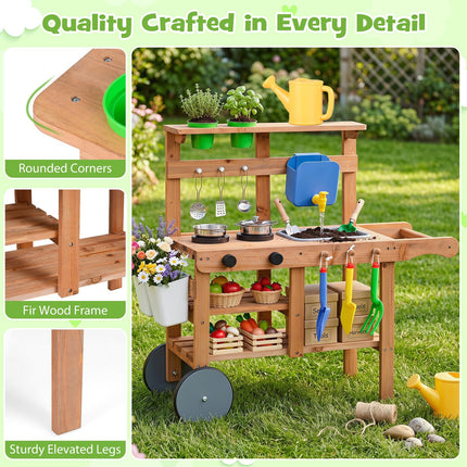 Costzon Mud Kitchen for Kids | Pretend Role Play Toy w/Wheels
