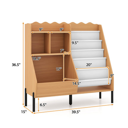 Costzon Montessori Toddler BookShelf | Toy Storage Organizer with w/ 5 Fabric Pockets