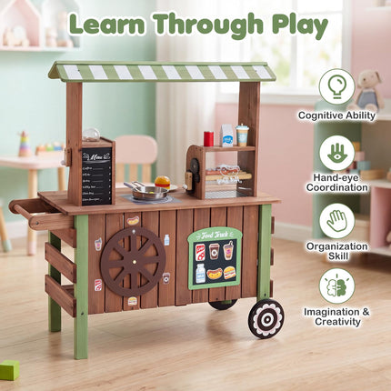 Costzon Wooden Grocery Store Playset | Pretend Play Market Stand Food Cart