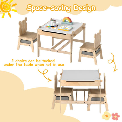 Costzon Kids Table and Chairs 4 in 1 Wooden Activity Desk Set (Bear Shape)