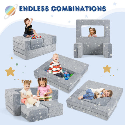 Costzon Kids Couch Set Convertible, 2 Seat Toddler Chair Glow in The Dark, Fold Out Children Sofa Couch