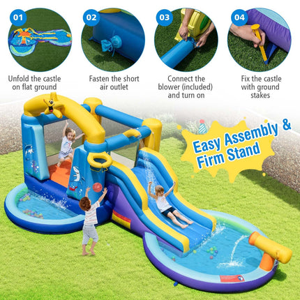 Costzon Inflatable Bounce House with Ball Pit & Waterslide, Bouncy House for Kids 5-12 Indoor Outdoor Party Family with 680w Blower
