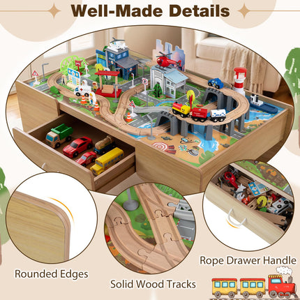 Costzon 110-Piece Wooden Train Table with Drawer for 3+ Years Old Toddlers