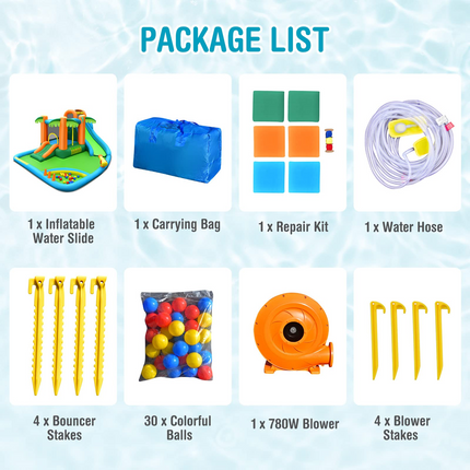 Costzon Inflatable Water Slide for Kids, 7 in 1 Kids Jumping Castle Bounce House w/Blower, Splash Pool
