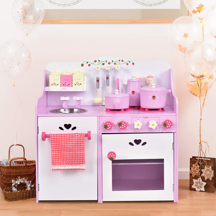 Costzon Kids Kitchen Playset Wooden Pretend Little Chef Cooking Toy Set with Sink