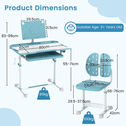 Costzon Kids Height-Adjustable Children Study Desk Set with Tilt Desktop & Book Stand