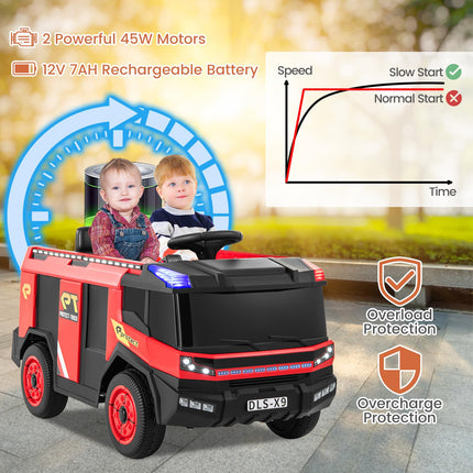 Costzon Kids Ride on Fire Truck, 2-Seater Kids Electric Vehicle Ride on Toy w/Remote Control
