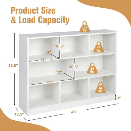 Costzon Kids Toy Organizers and Storage, Wooden 3 Tier Bookshelf with 8 Compartment Cubes to Organize Books
